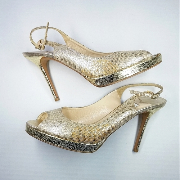 🌸 Jimmy Choo | Golden Slingback Peep toe heels - Picture 1 of 10